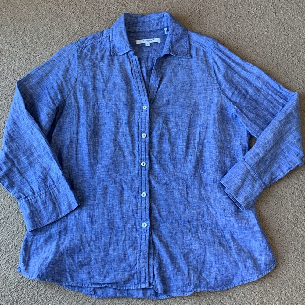 Foxcroft linen button down shirt chambray sz M